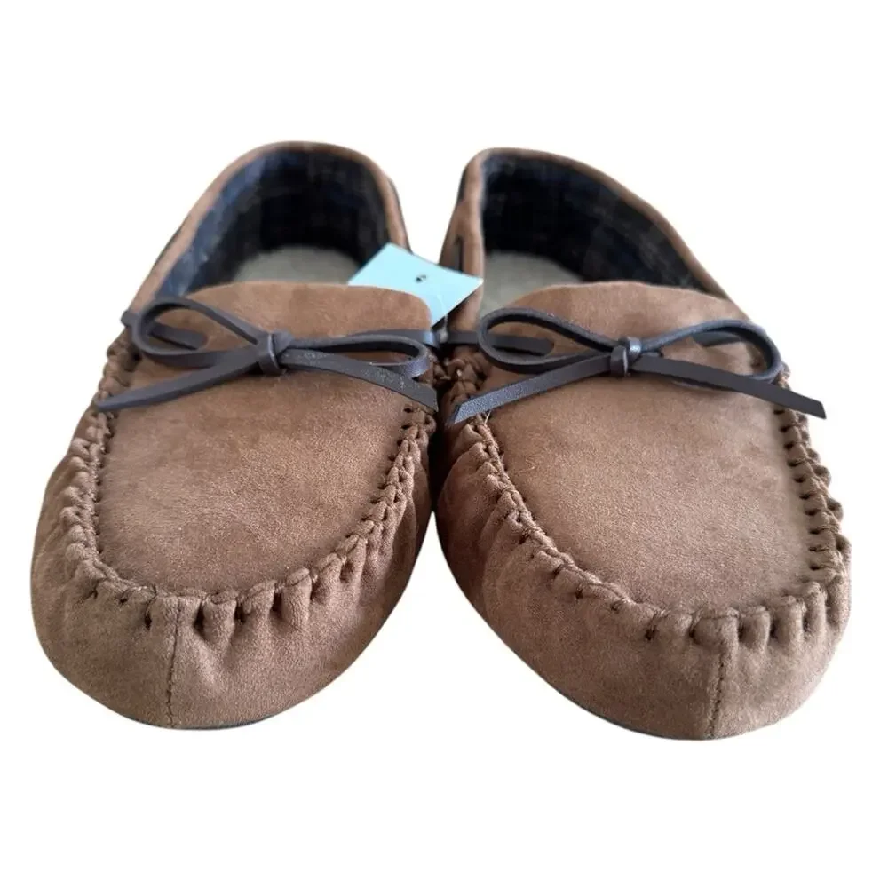 Cat & Jack Slippers Boys Size 4 Chestnut Brown Loafer Slip-on Sherpa Faux Fur